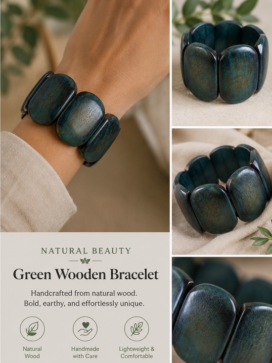 One of a Kind Craft Show Jewelry - Green wooden bracelet